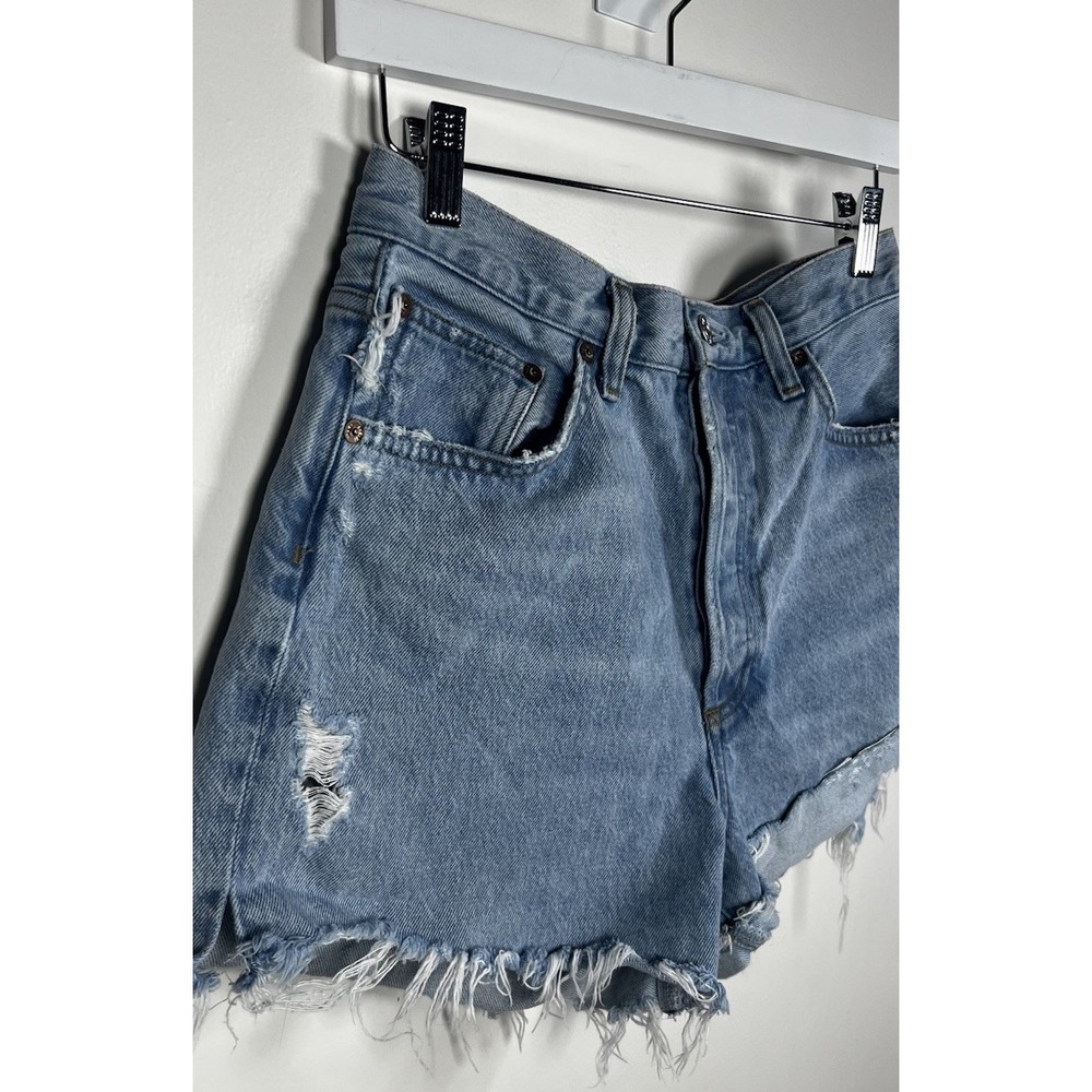 Agolde Dee Vintage High Rise Blue Denim Distressed Shorts Button Fly Size 28 EUC - Picture 6 of 11
